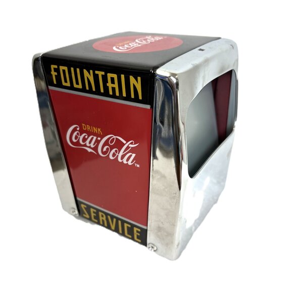 COCA-COLA "Fountain Service" Red Blk Metal & Chrome Napkin Dispenser VTG  90's - Picture 6 of 6